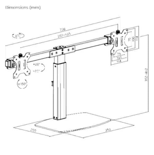 Brateck Dual Free Standing Screen Pneumatic Vertical Lift Monitor Stand Fit Most 17‘-27’ Monitors Up to 6kg per screen VESA 75x75/100x100 by Brateck