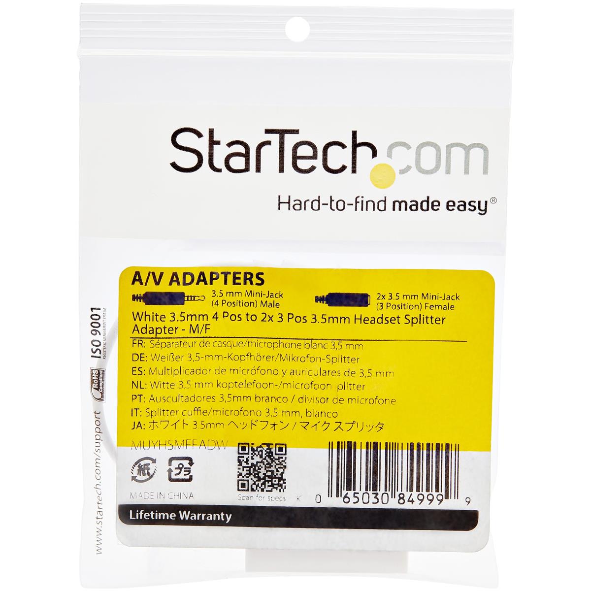 StarTech White headset adapter for headsets with separate headphone / microphone plugs - 3.5mm 4 position to 2x 3 position 3.5mm M/F