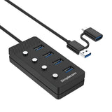Simplecom CH345C SuperSpeed USB-A and USB-C to 4-Port USB 3.0 Hub 5Gbps Individual Switches and Power Adapter - Electronics > Electronics Accessories > Computer Components > USB & FireWire Hubs from Simplecom