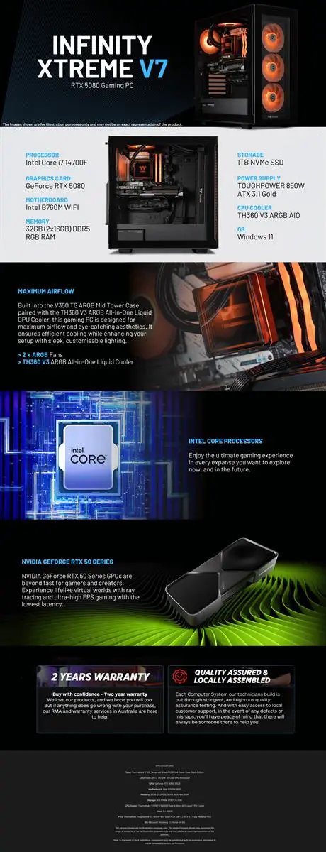 Thermaltake Infinity Xtreme V7 Desktop PC Intel Core i7-14700F 32GB RAM RTX 5080 W11 - V350 Case -Black