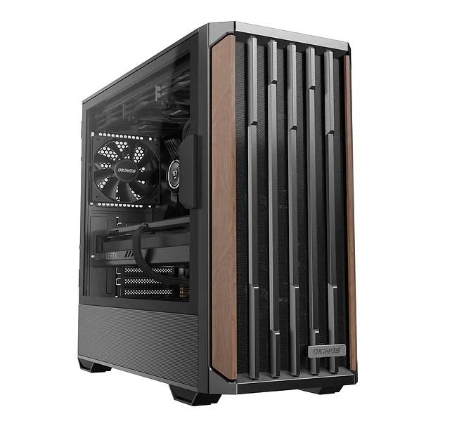 OKINOS Cypress P7 Genuine Walnut Wood Trim ATX, Type-C, 4 x 120mm PWM Fans, Black Stylish Premium Case