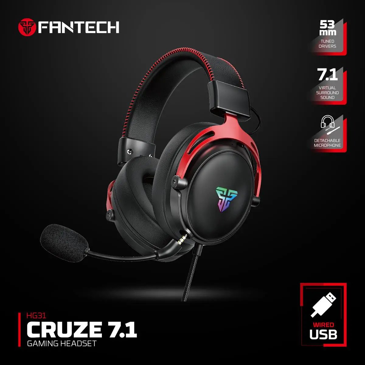 Fantech CRUZE 7.1 Wired Gaming Headset with Detachable Mic by Fantech