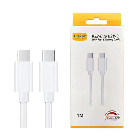 USP USB-C to USB-C 60W Mini Cable (1M) White - 3A , Fast Charge, by USP