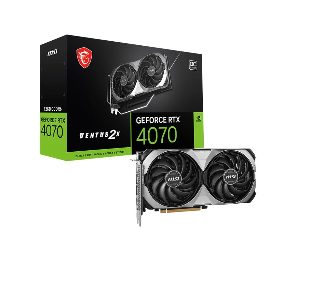 MSI nVidia GeForce RTX 4070 VENTUS 2X E1 12G OC Video Card 2505 MHz Boost Clock, 12GB GDDR6