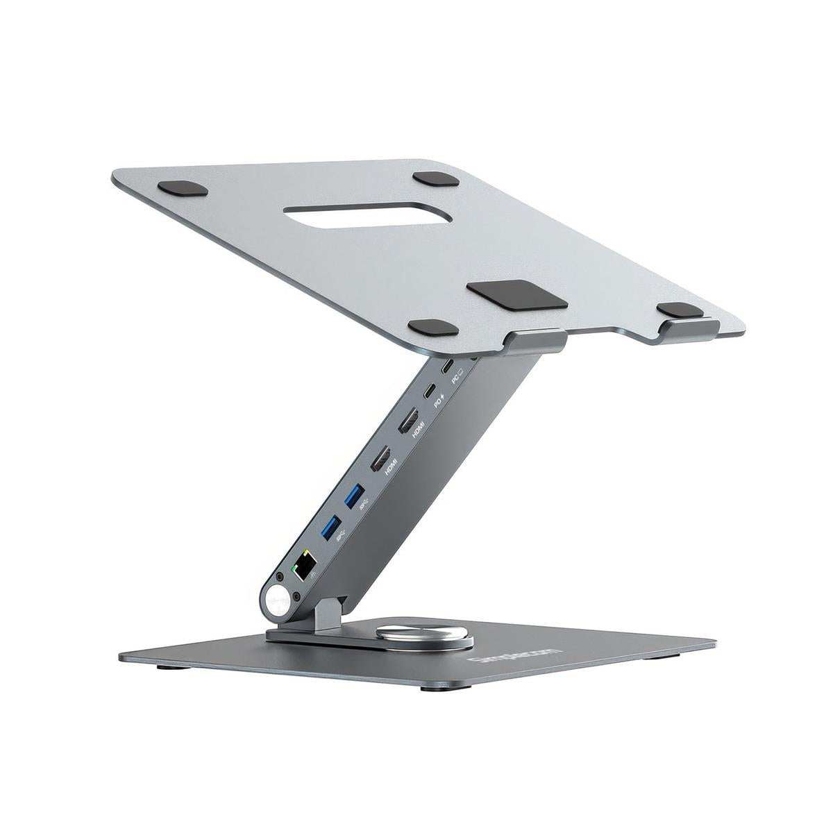 Simplecom CHT660 Adjustable Aluminium Laptop Stand with 6-Port USB-C Docking Station Dual 4K HDMI Display