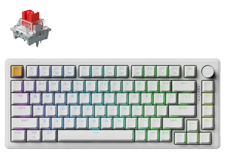Keychron J2 QMK Wireless RGB Hot-Swappable Apex Red Switch 75% Mechanical Keyboard - White by Keychron