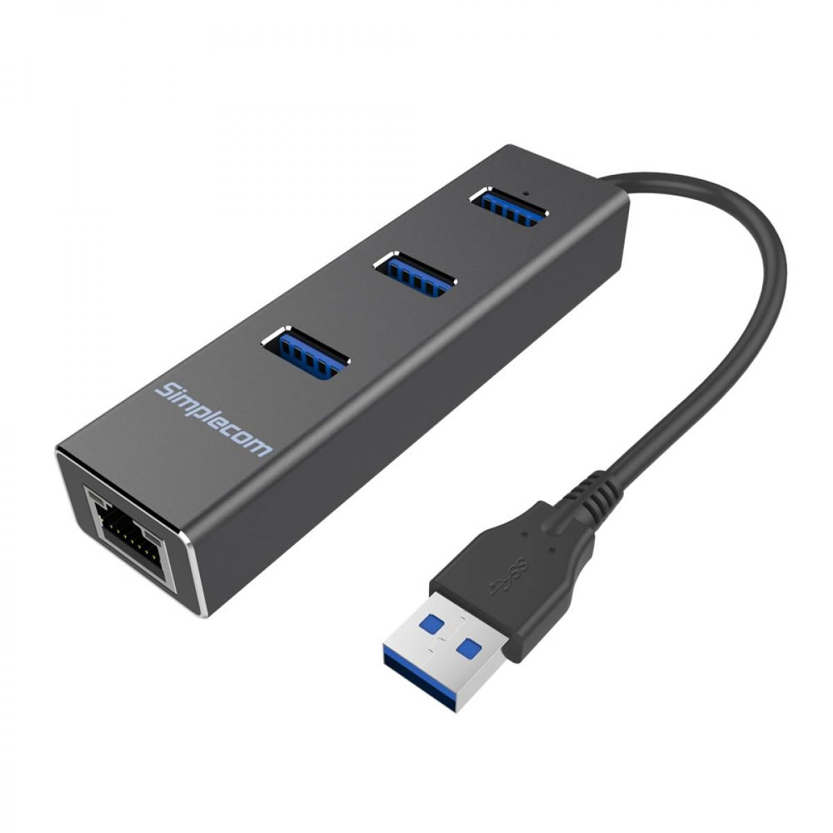 Simplecom CHN410 Aluminium 3 Port USB 3.0 HUB with Gigabit Ethernet Adapter 1000Mbps for PC MAC - Electronics > Networking > Network Cards & Adapters from Simplecom