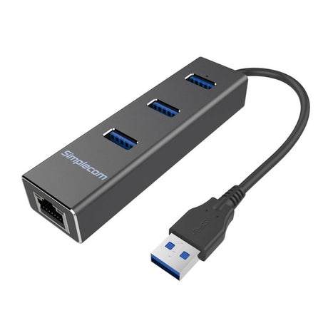 Simplecom CHN410 Aluminium 3 Port USB 3.0 HUB with Gigabit Ethernet Adapter 1000Mbps for PC MAC - Electronics > Networking > Network Cards & Adapters from Simplecom