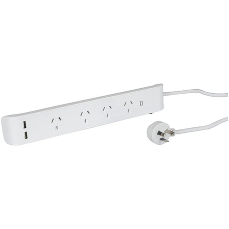 Powertech 4 Way Mains Powerboard with 2 X USB and Surge Protection