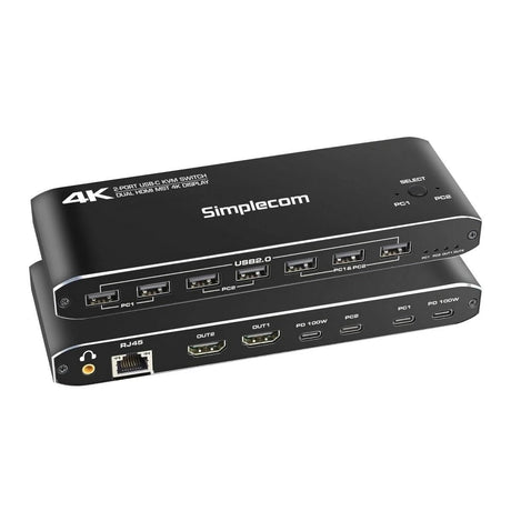 Simplecom KM590 2-Port USB-C Dual 4K HDMI Monitor KVM Switch and Docking Station with Network Sharing by Simplecom