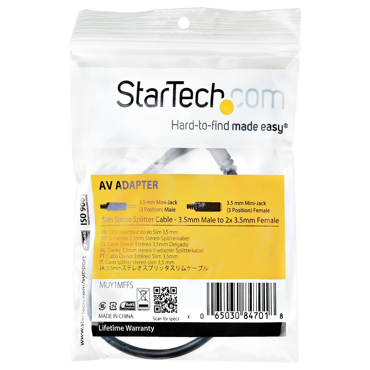 StarTech Slim Stereo Splitter Cable - 3.5mm Male to 2x 3.5mm Female