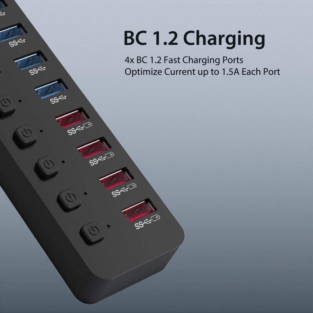 Simplecom CHU810 10-Port USB 3.0 Hub and Charger with Individual Switches