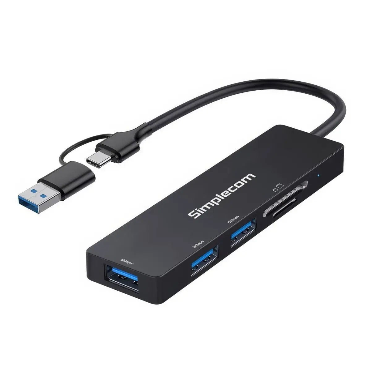 Simplecom CH365C SuperSpeed 3-Port USB Hub with SD MicroSD Card Reader USB-A and USB-C Dual Connector by Simplecom