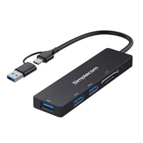 Simplecom CH365C SuperSpeed 3-Port USB Hub with SD MicroSD Card Reader USB-A and USB-C Dual Connector by Simplecom