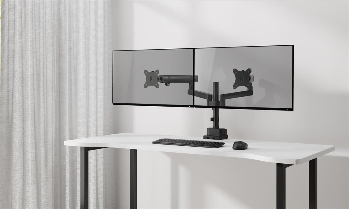 INFINITY Black Dual Screen Pole-Mounted Heavy-Duty Mechanical Spring Monitor Arm