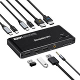 Simplecom KM470 2-Port USB-C KVM Switch 8K Docking Station HDMI 2.1 DP for Laptop Tablet by Simplecom