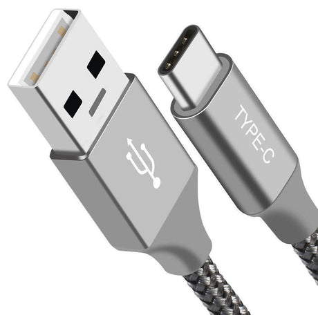 Astrotek 1m USB-A to Type-C Data Sync Charger Cable Silver Strong Braided Heavy Duty Fast Charging by Astrotek