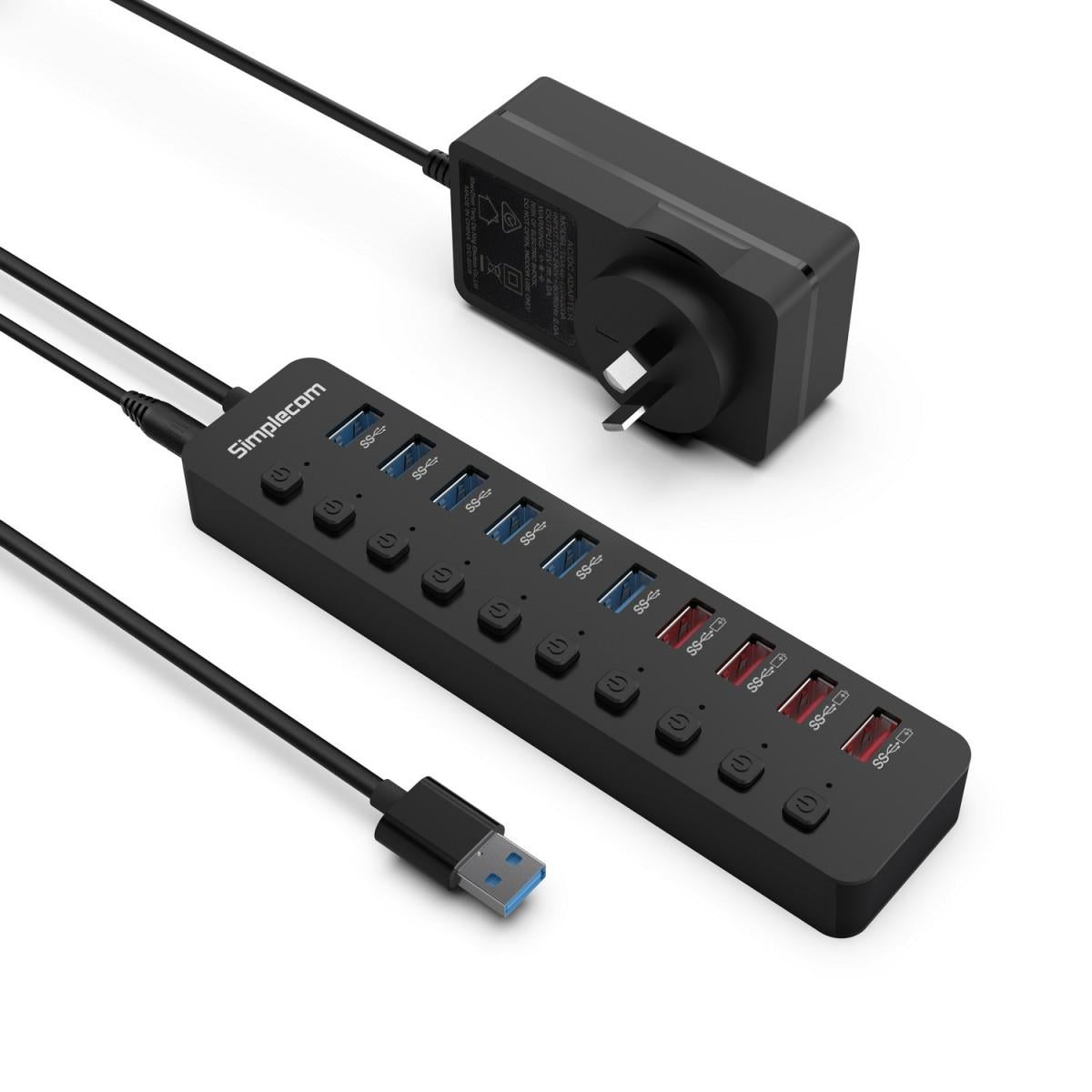 Simplecom CHU810 10-Port USB 3.0 Hub and Charger with Individual Switches