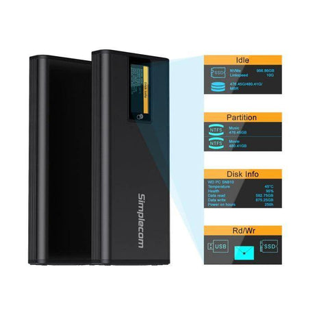 Simplecom SE530 NVMe / SATA M.2 SSD to USB-C Enclosure with SMART LED Screen USB 3.2 Gen 2 10Gbps by Simplecom