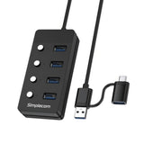 Simplecom CH345C SuperSpeed USB-A and USB-C to 4-Port USB 3.0 Hub 5Gbps Individual Switches and Power Adapter - Electronics > Electronics Accessories > Computer Components > USB & FireWire Hubs from Simplecom