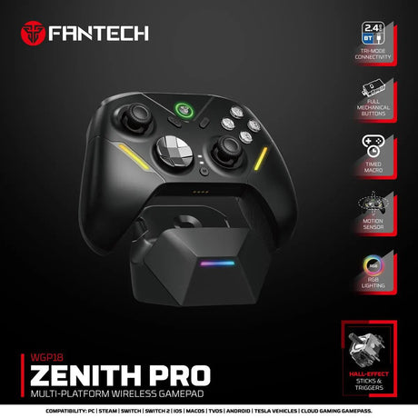 Fantech ZENITH PRO Wireless Gamepad RGB Multi-Platform Game Controller with Charging Dock (Black) by Fantech