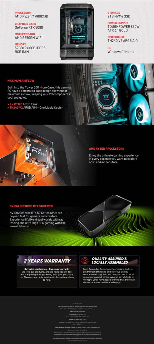 Thermaltake Citadel 300 Xtreme Desktop PC AMD Ryzen 7 7800X3D 32GB RAM RTX 5080 W11H - Tower 300 Black
