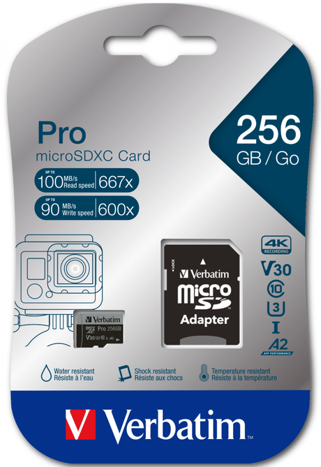 Verbatim Pro 256 GB Class 3/UHS-I (U3) V30 microSDXC by Verbatim