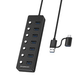 Simplecom CH375C 7-Port USB A/C 3.0 Hub Individual Switches and Power
