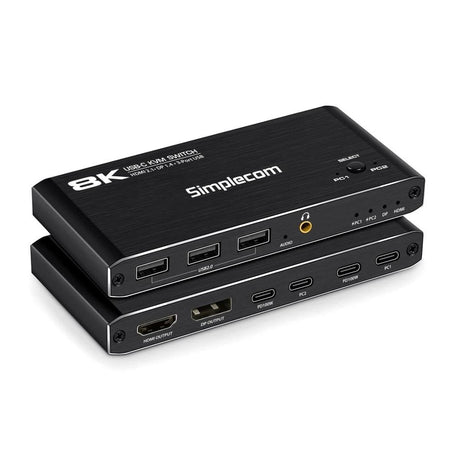 Simplecom KM470 2-Port USB-C KVM Switch 8K Docking Station HDMI 2.1 DP for Laptop Tablet by Simplecom
