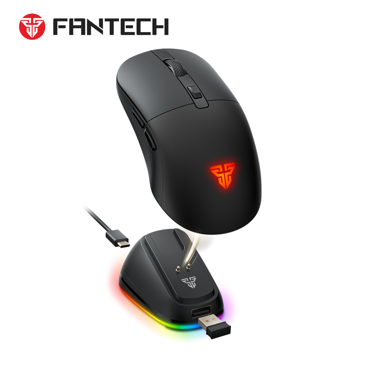 Fantech KANATA Tri-Mode Wireless Gaming Mouse with ARGB Charging Dock (Black)