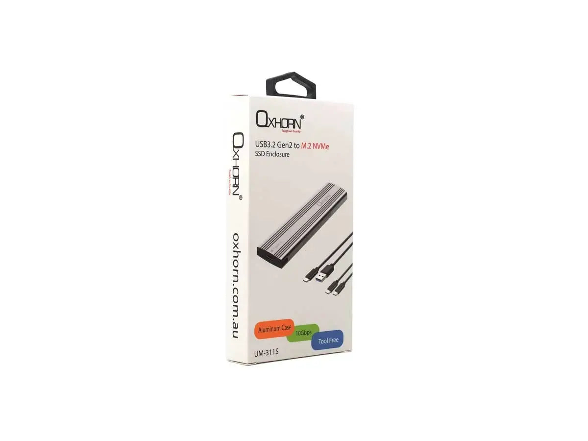 Oxhorn USB-C 3.2 Gen 2 M.2 NVMe SSD Enclosure Silver by OXHORN