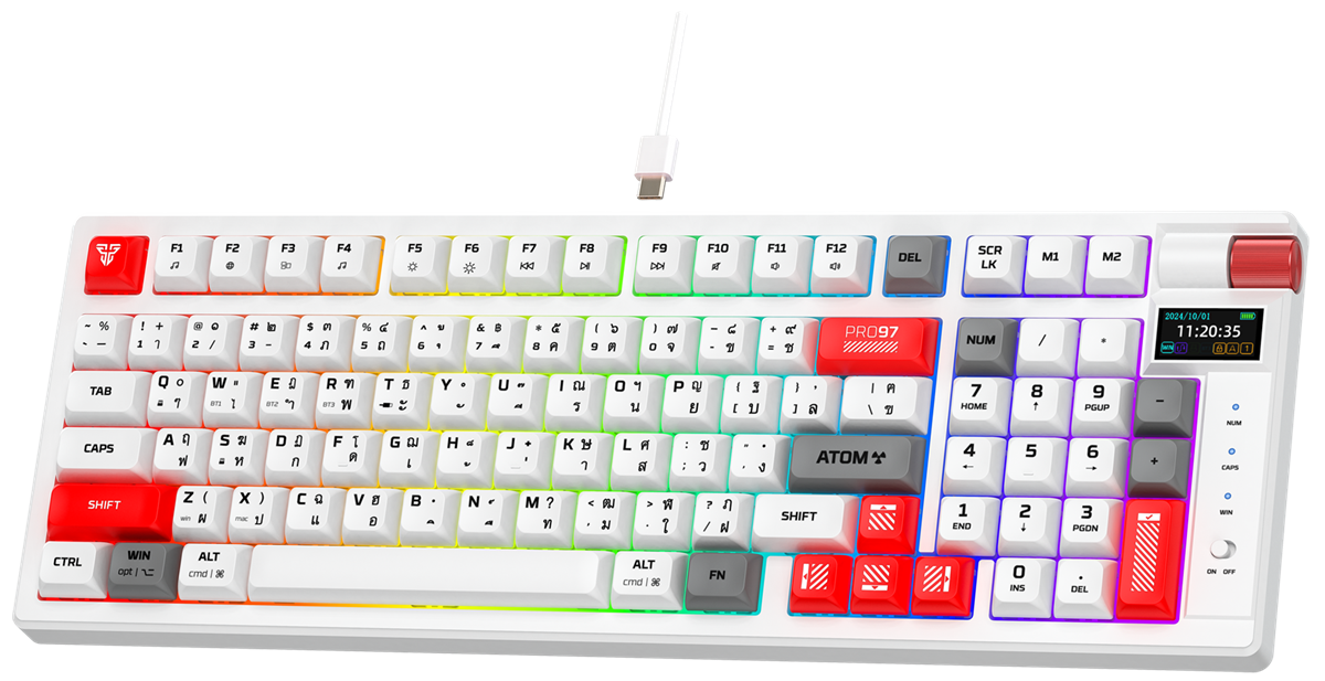 Fantech MK918 Atom Pro97 Hot-Swap Wireless Red Switch Mechanical White Keyboard with Display Screen