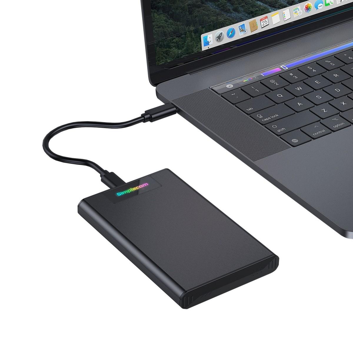 Simplecom SE239 Tool-free 2.5" SATA HDD SSD to USB-C Enclosure with RGB