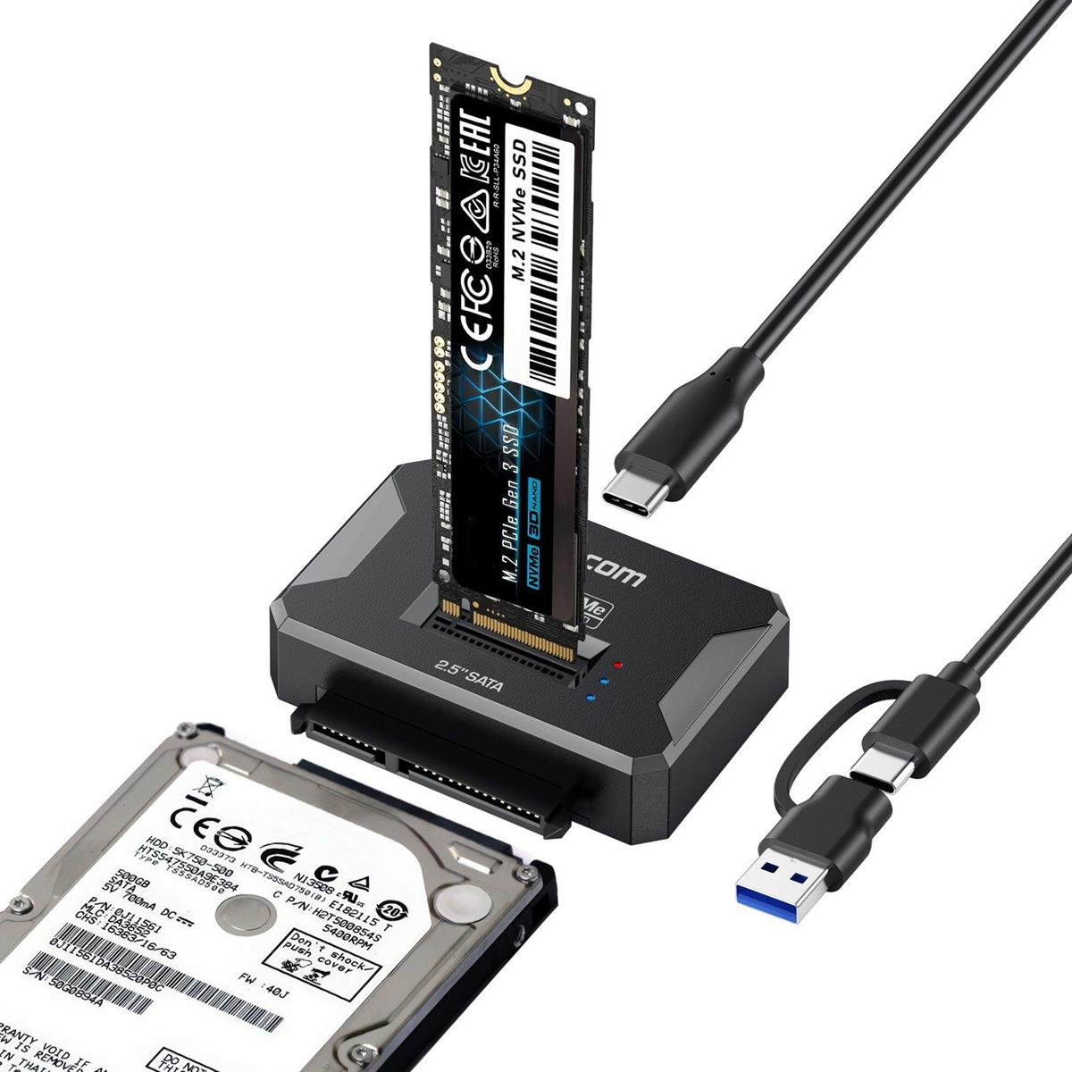 Simplecom SA516 NVMe/SATA Dual Protocol M.2 SSD and 2.5" SATA to USB Adapter 10Gbps