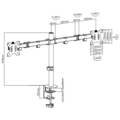 Brateck Dual Screens Economical Double Joint Articulating Steel Monitor Arm Fit Most 13in-32in Monitors - Electronics > Video > Video Accessories > Television Parts & Accessories > TV & Monitor Mounts from Brateck