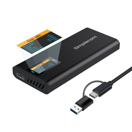 Simplecom SE530 NVMe / SATA M.2 SSD to USB-C Enclosure with SMART LED Screen USB 3.2 Gen 2 10Gbps by Simplecom