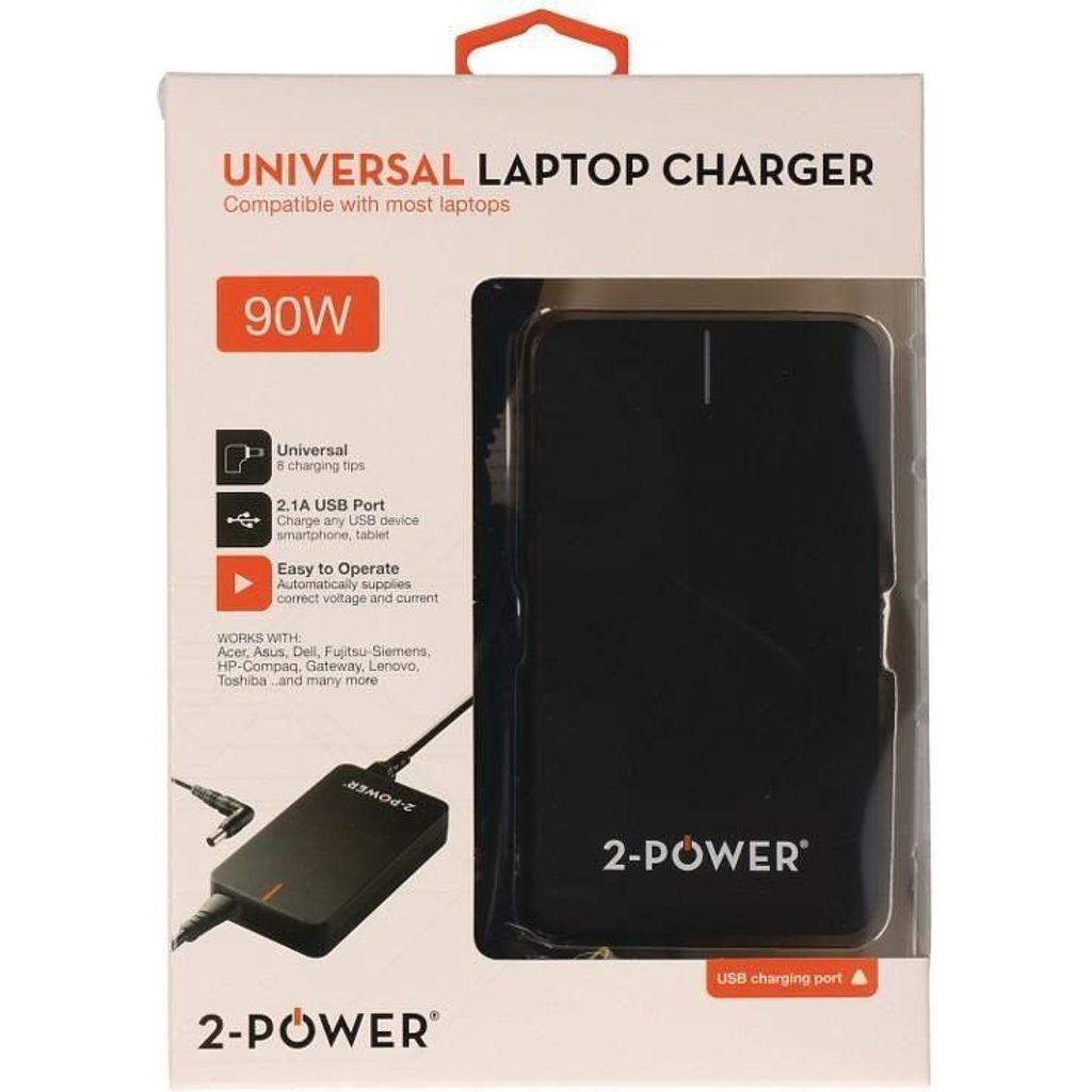 2-Power Slim Universal 90W Laptop/Notebook and 2.1A USB-Charger - IT Warehouse