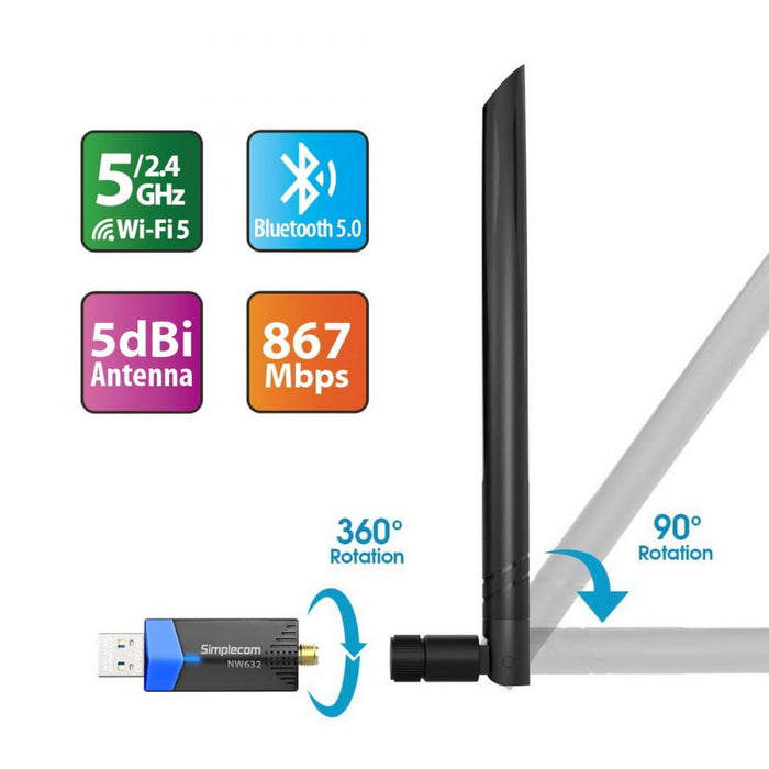 Simplecom 2-in-1 WiFi Bluetooth 5.0 USB Adapter