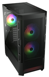 Cougar AIRFACE RGB BLACK TG midi tower 2x 140mm & 1x 120mm ARGB Fan, 1x LED strip