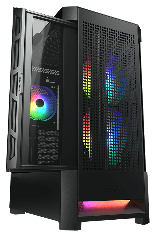 Cougar AIRFACE RGB BLACK TG midi tower 2x 140mm & 1x 120mm ARGB Fan, 1x LED strip