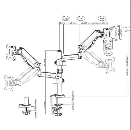 Brateck Dual Monitor Full Extension Gas Spring Dual Monitor Arm by Brateck