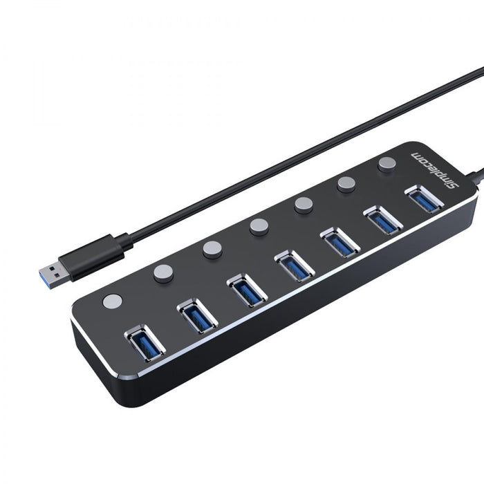 Simplecom CH375PS Aluminium 7 Port USB-3.0 Hub With Individual Switches and Power Adapter