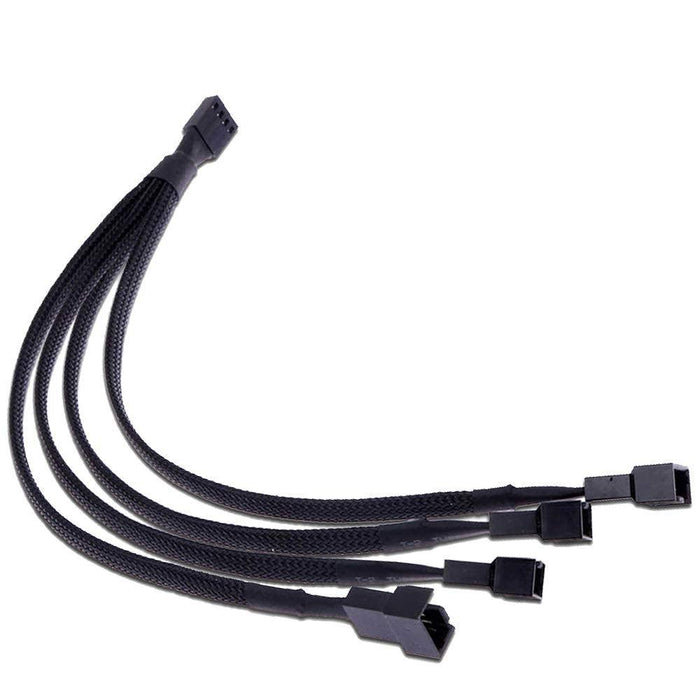 PWM 4 Way Fan Splitter Black Sleeved (Compatible With 4 Pin 3 Pin 2 Pin Fans and Headers) - IT Warehouse