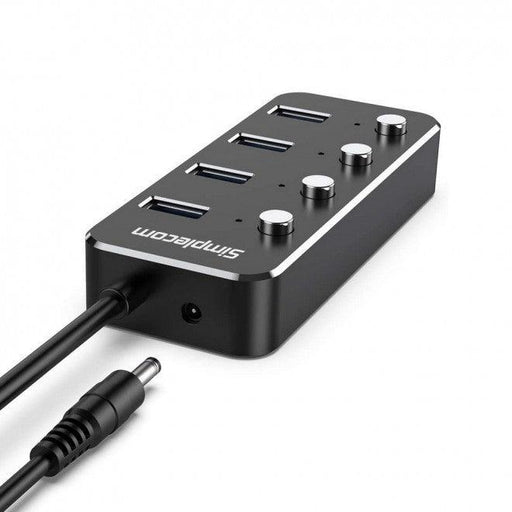Simplecom CH345PS Aluminium 4-Port USB 3.0 Hub with Individual Switches and Power Adapter - IT Warehouse